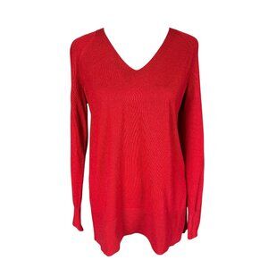 LOFT red long sleeve v-neck pullover sweater women's size XS